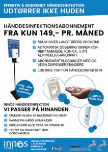 Abonnement på Innos Hånddesinfektion - abonnementsløsninger på desinfektionsvæske inkl. ét styk automatisk dispenser og stander